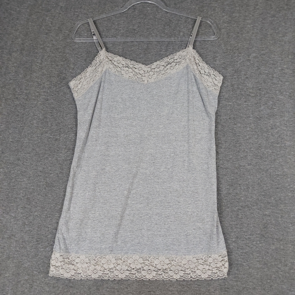 UNBRANDED WOMENS Y2K LIGHT GRAY PREPPY FEMININE DAINTY LACE TRIM CAMI SIZE XXL